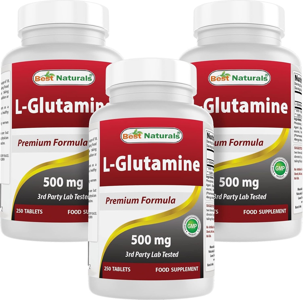 Najlepšie prírodné L-Glutamine 500mg, 250 Tablety (250 Počet (Pack of 3))