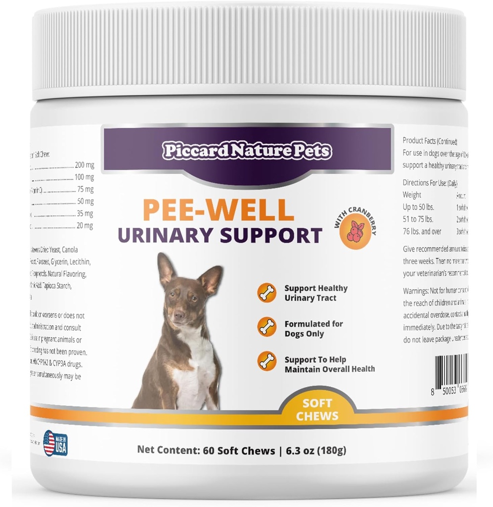 Pee-Well Urinary & Badder Support Chews with Cranberry, podporuje močové tract zdravie pre psov, Pomoc udržať celkové zdravie, 60 mäkké Chews