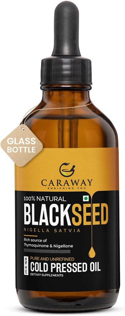 CARAWAY Organic Black Seed Oil - Cold Pressed Nigella Sativa Oil - Čistá a nerafinovaná - Bohatá na Thymochinón pre imunitnú podporu, vlasy a starostlivosť o pleť