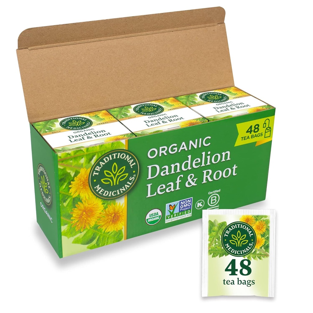 Tradičné lieky čaj, organické púpava Leaf & Root, podporuje funkcie obličiek a zdravé trávenie, 48 čajové tašky (3 balenie)
