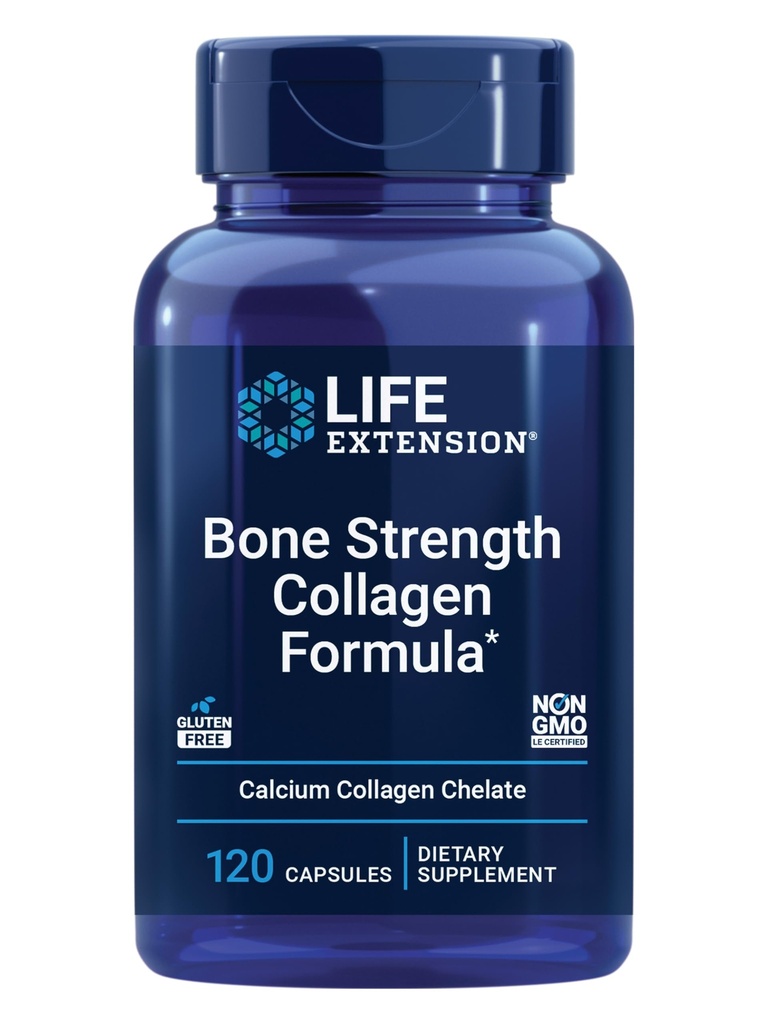 Life Extension Bone Strength Collagen Formula, Calcium Collagen chelát, Calcium fruktoborate, Vitamín D3, Magnézium Citrát, Silikón, Bór, Gluten-free, non-GMO, 120 Kapsule
