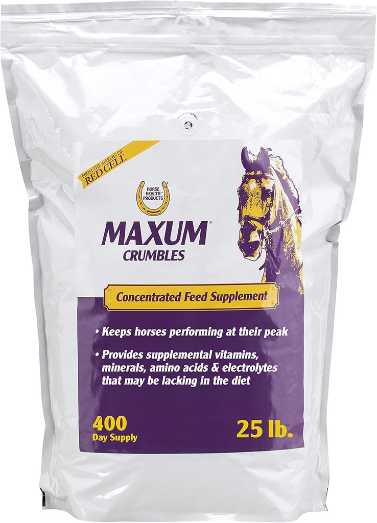 Horse Health Maxum Crumbles Concentrated Feed Supplement for Horses, Poskytuje širokú škálu užitočných živín pre dnešnú Equine Athlete 25 libra