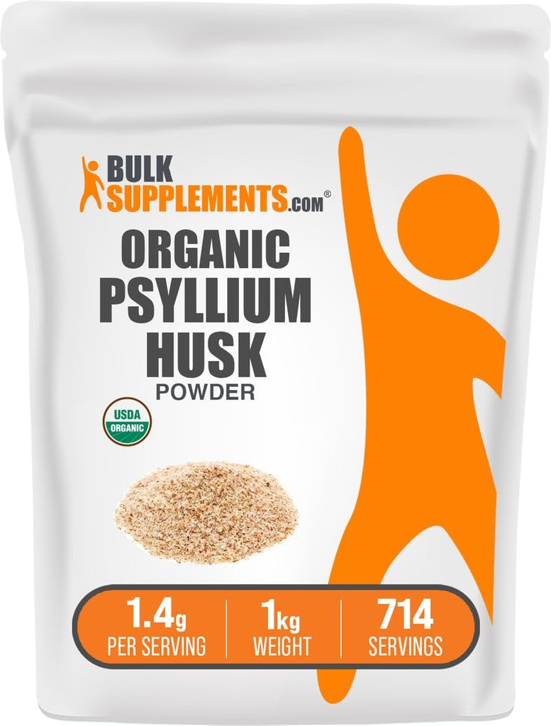 BulkSupplementments.com Organic Psyllium Husk Powder - Psyllium Husk Powder for Peaking, Fiber Supplement - Gluten Free, 1,4g per Serving, 1kg (2,2 lbs) (Pack of 1)