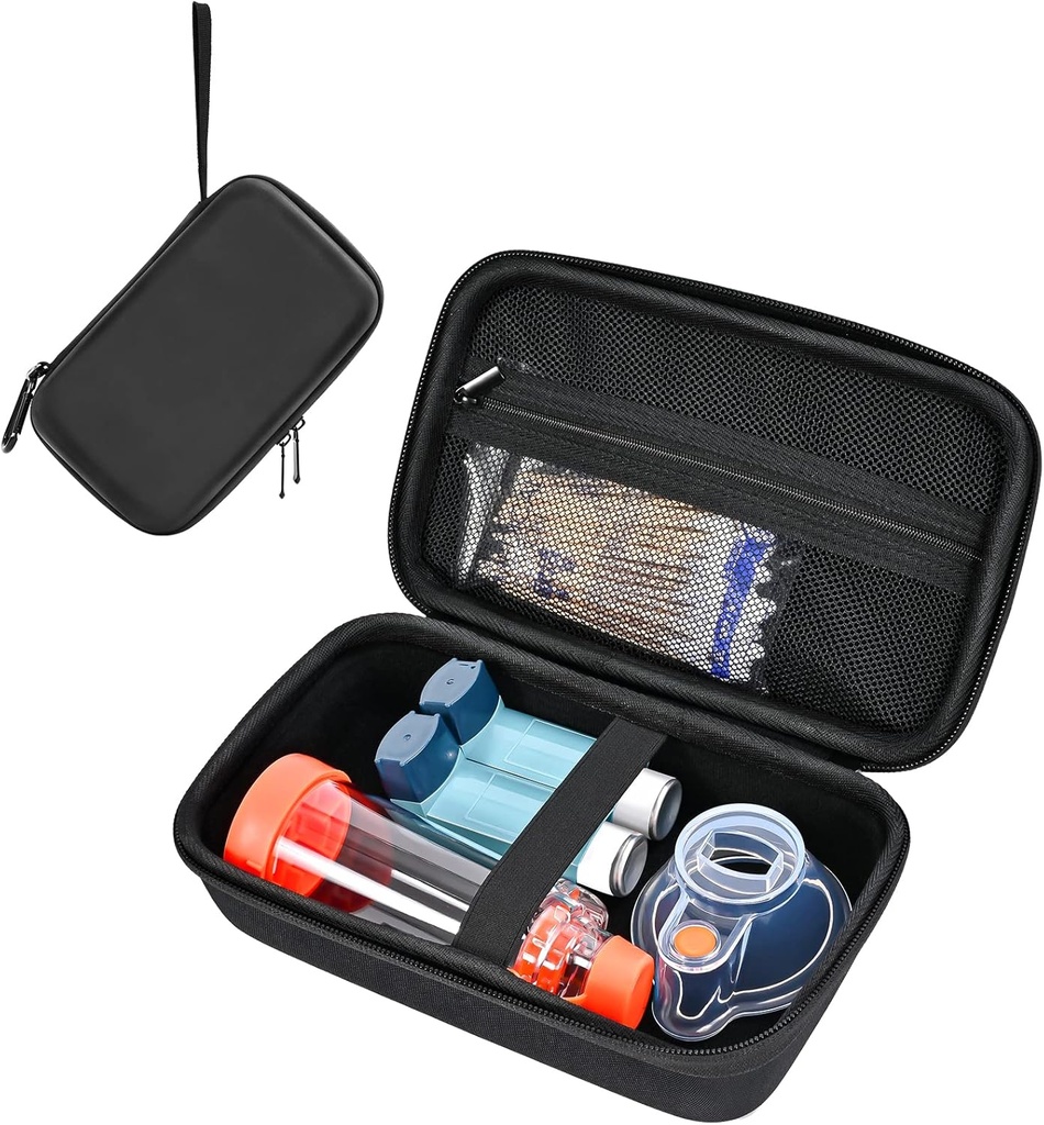 ProCase Tvrdé Nosenie Prípad pre Astma Inhaler, Prenosný inhalátor Spacer Cestovné tašky pre dospelých Deti, Masky Astma príslušenstvo Holder, Astma Kits Organizátor s mesh Pocket - Black