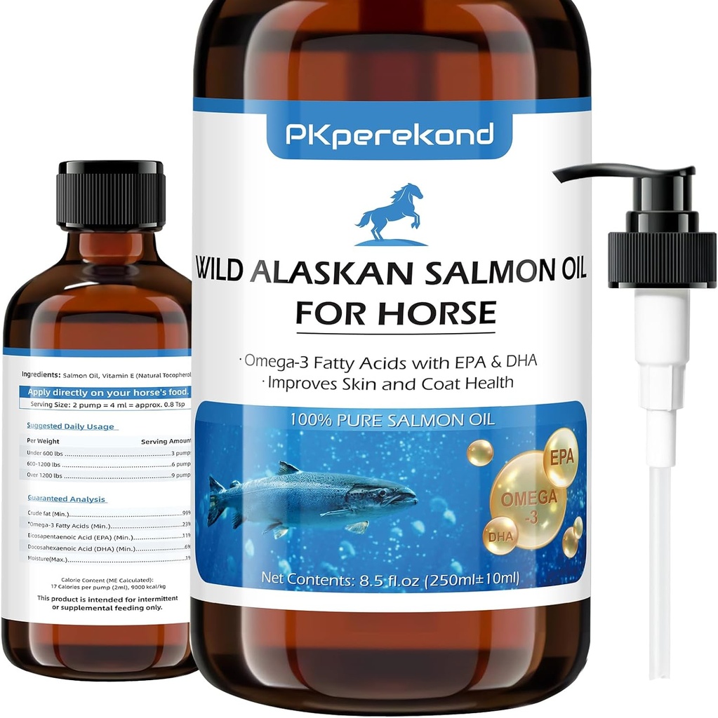 Wild Aljašský lososí olej pre kone, Svrbenie Relief, Rybí olej Omega 3 EPA+DHA Mastné kyseliny, Koža a pokrm doplnok pre kone, Podpora Spoločné funkcie, Immune & Heart Health