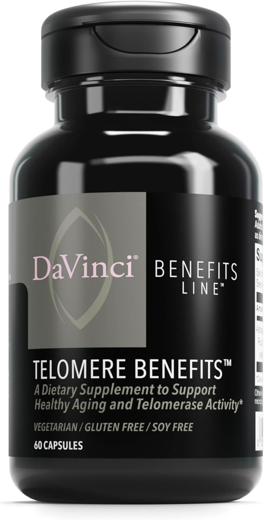 DAVINCI Labs Telomere Výhody - Dietary Supplement to Support Healthy Aging, Antioxidant Levels, Memory and Telomerase Activity* - with Astragalus Root Extract - Gluten-free - 60 Rastlinné kapsule