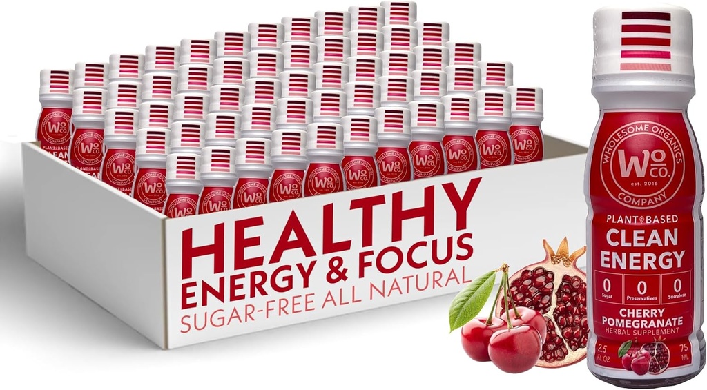 Zdravé organické látky - Bezcukrová energia Shots Extra sila Prírodné a zdravé energetické nápoje - Rastlinné-založené energetické doplnky w/vitamín B12 Lion Mane & Yerba Mate - Cherry granátové jablko Chuť 48 Balenie