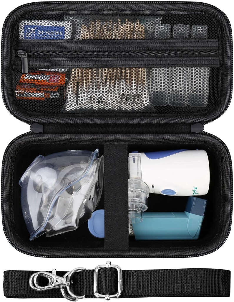 Tvrdé puzdro pre prenosné rozprašovače Handheld Mesh Inhaler Rozprašovače Stroj pre dospelých & Deti Cestovanie Domáce použitie, Ochranné držiak taška s mesh vrecko pre USB kábel a batérie, čierna