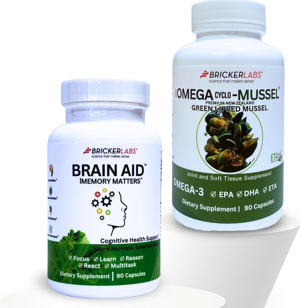 Bricker Labs Mind & Motion: Joint Health and Cognitive Support Bundle: Omega Cyclo - Mussel Full Spectrum Omega Joint Support and Brain Aid Memory Assets Cognitive Suplement Suplement,