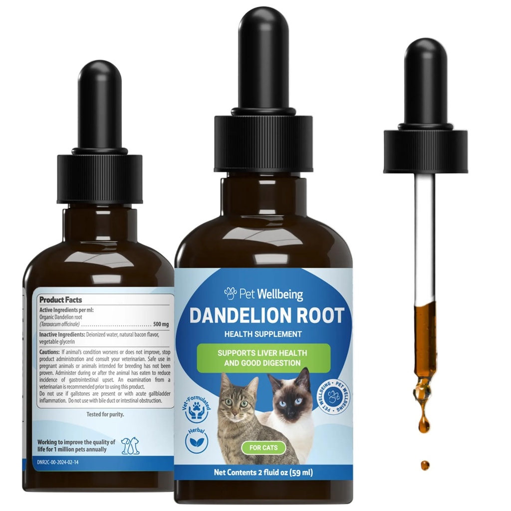 Pet Wellbeing Dandelion Root pre mačky - zdravie pečene a srdca, tráviace funkcie, podpora krvného cukru, Certified Organic - Veterinarian-formulované bylinné doplnok 2 oz (59 ml)