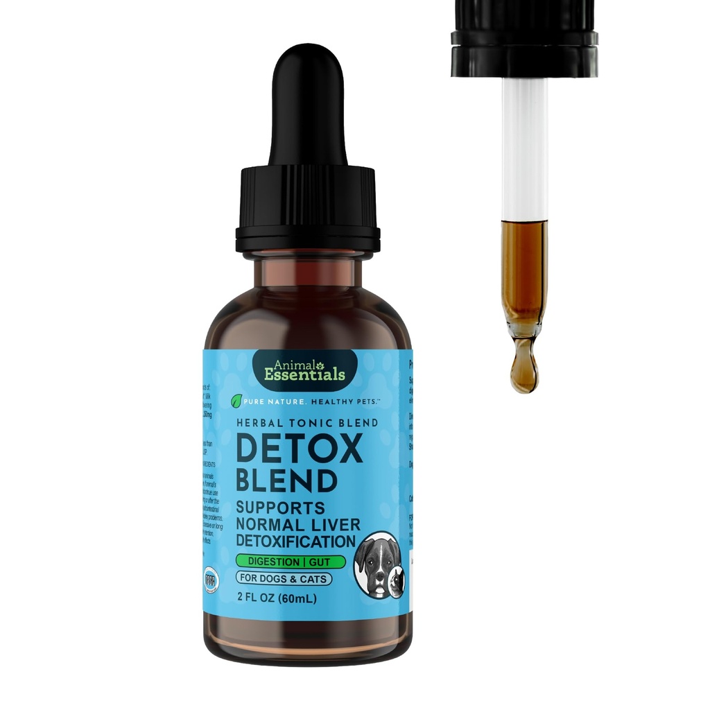 Essentials Animals Detox Blend - Podpora pečene pre psy a mačky, bylinné pečene doplnok, Veterinarian Odporúčané zvieratá Wellness Tonics - 2 Fl Oz