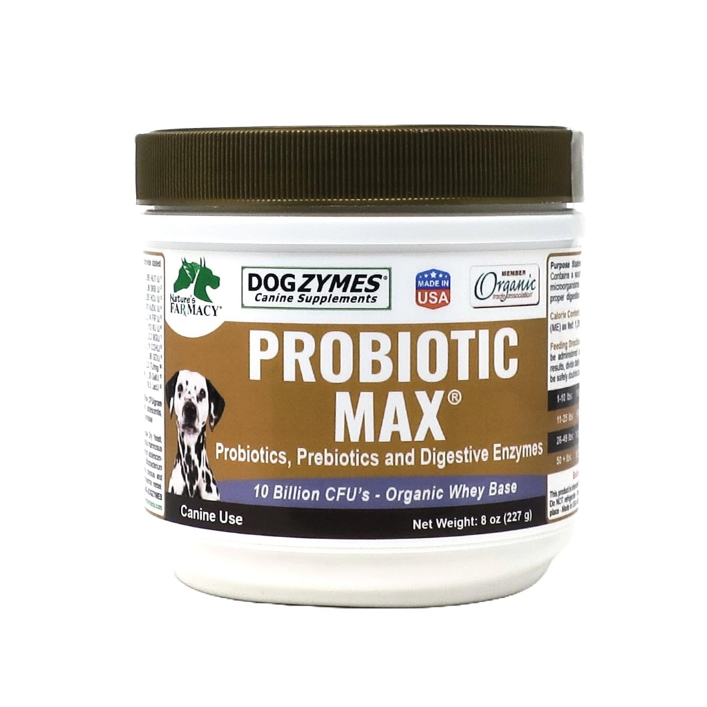 Dogzymes Probiotiká Max - 10 miliárd CFU Probiotiká, Prebiotiká, Digestívne enzýmy - (8 Ounce)