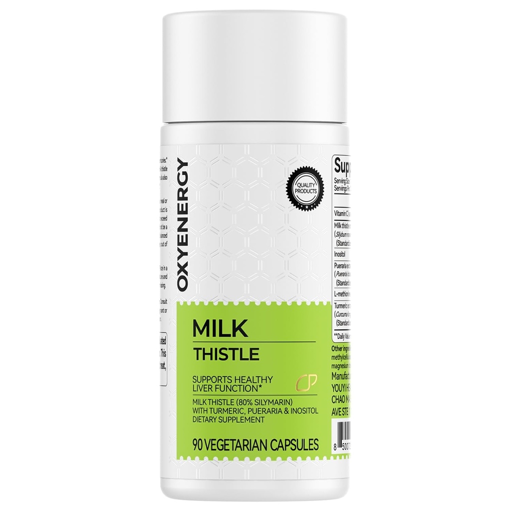 OxyEnergy Silymarin Milk Thitle 300mg Extract with Vitamin C, Inozitol & Pueraria, Liver Detox & Repair Support, Antioxidant Support, 90 Vegetariánske kapsuly