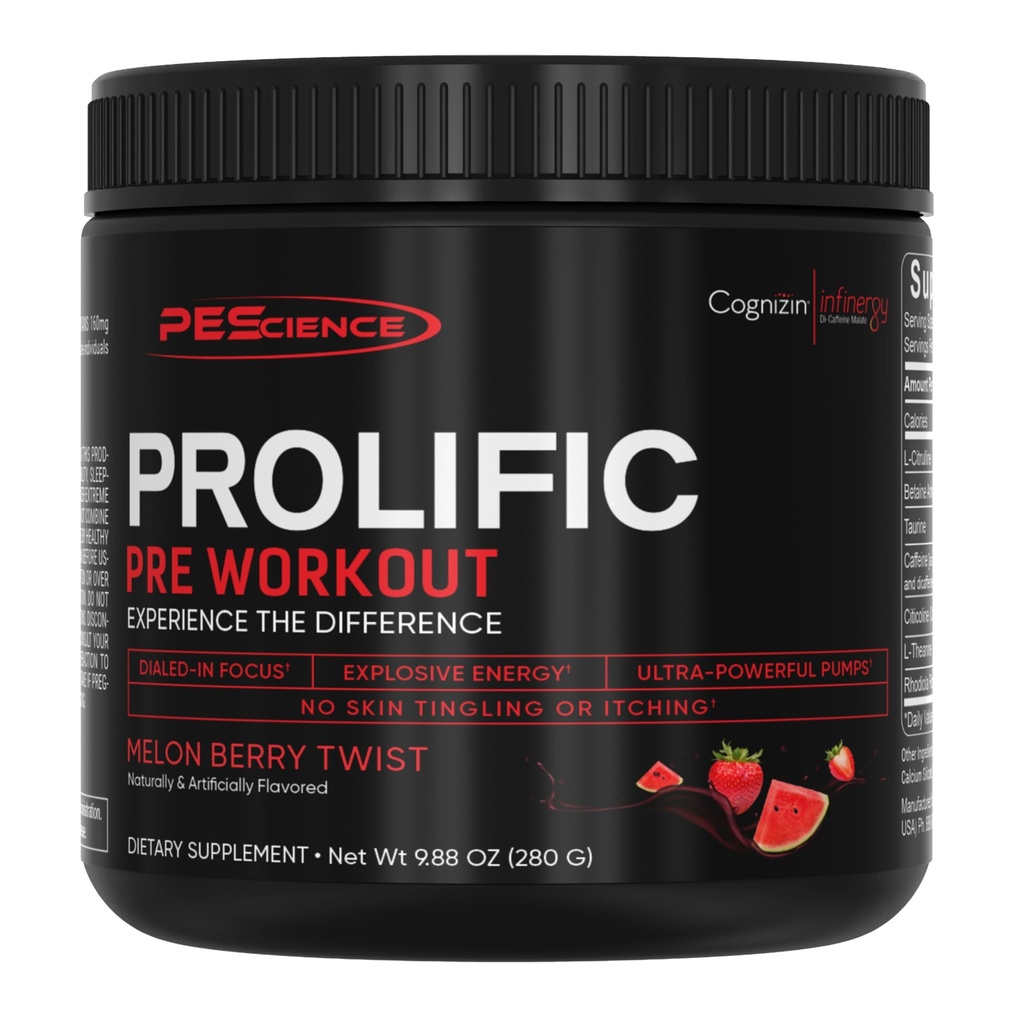 PEScience Prolific Pre Cvičenie Powder pre mužov a ženy s L-Citrulín, Posilňovač oxidu dusnatého, Energetický prášok a Nootropný pre zaostrovanie