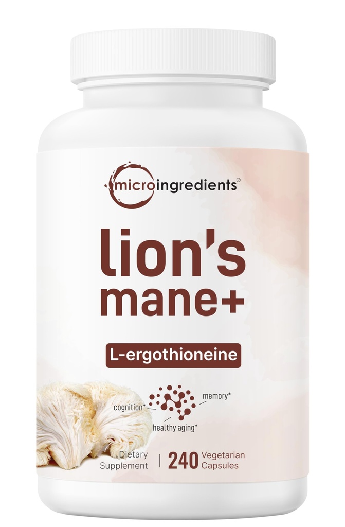 Micro Ingrediencie Lions Mane Supplement Kapsule, 240 Veggie Kapsule s L-Ergotioneine, 4 mesiace Zásobovanie 