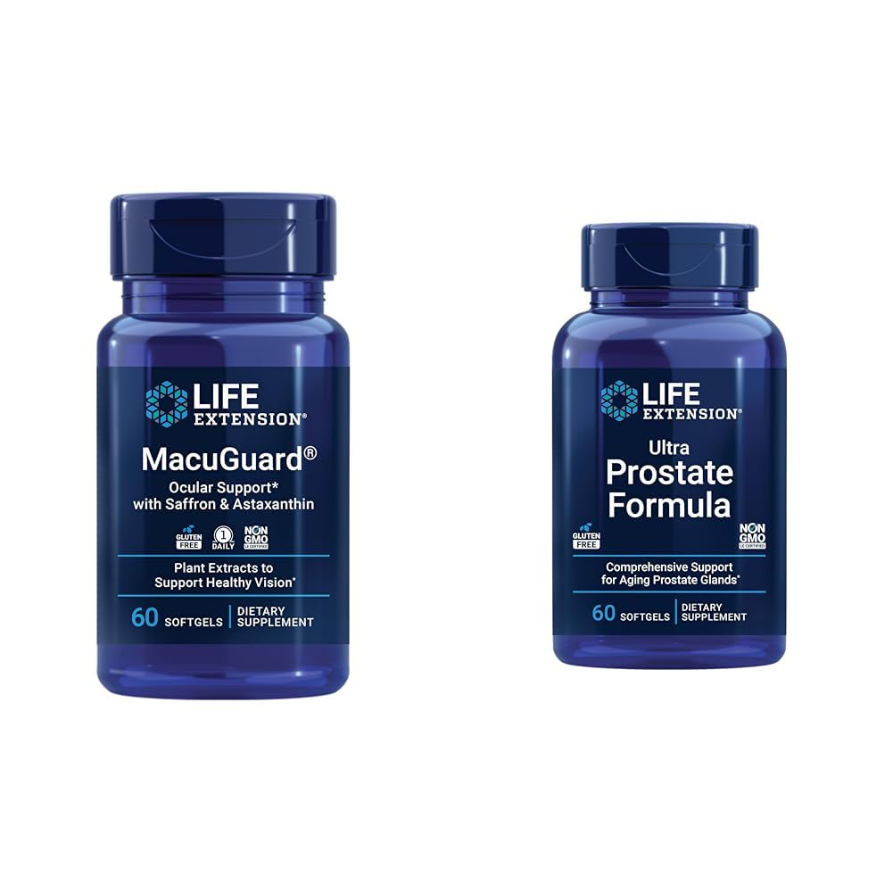 Life Extension Macuguard Ocular Support with Saffron & Astaxantin 60 Count and Ultra Prostate Formula Saw Palmetto 60 Softgels