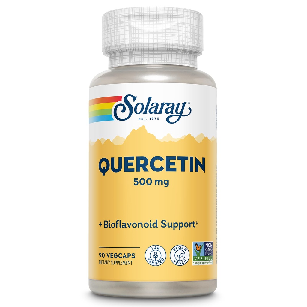 SOLARAY Quercetin 500 mg, podporuje sínus, respiračné, imunitné funkcie a normálne, zdravé hladiny kyseliny močovej, 90 VegCaps