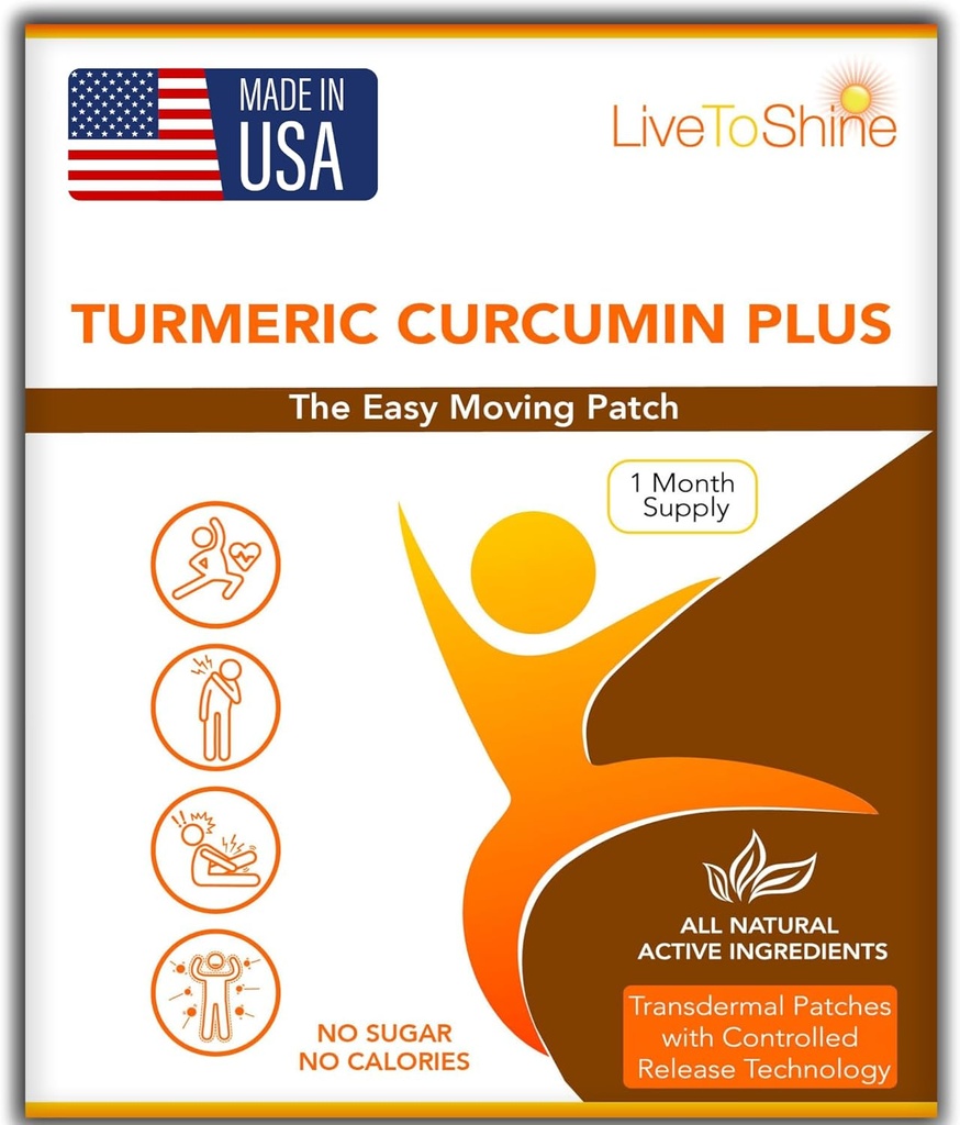 Live To Shine Turmeric Curcumin Topical Patches for Men and Women - 30 Days Supply