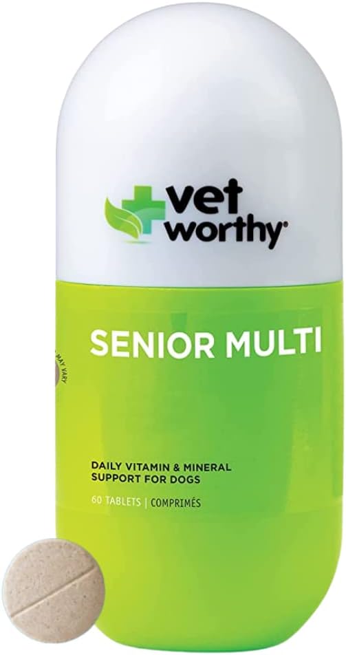 Vet Worthy Senior Multivitamín Chewable for Psy - Antioxidanty a Nutritional Support - Denná podpora - Esenciálne vitamíny, minerály, & Enzymes- Pečeň Chuť Chewable pre psy - 60 tabliet