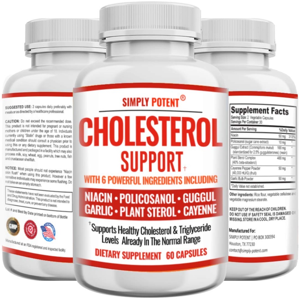 Cholesterol zníženie doplnok, ktorý funguje, podporuje nižšiu vysokú hladinu cholesterolu, triglyceridov, LDL a zvýšiť HDL prirodzene, srdce zdravé prírodné kapsuly s cesnakom, rastliny steroly, Niacin, Guggul, 60 Ct