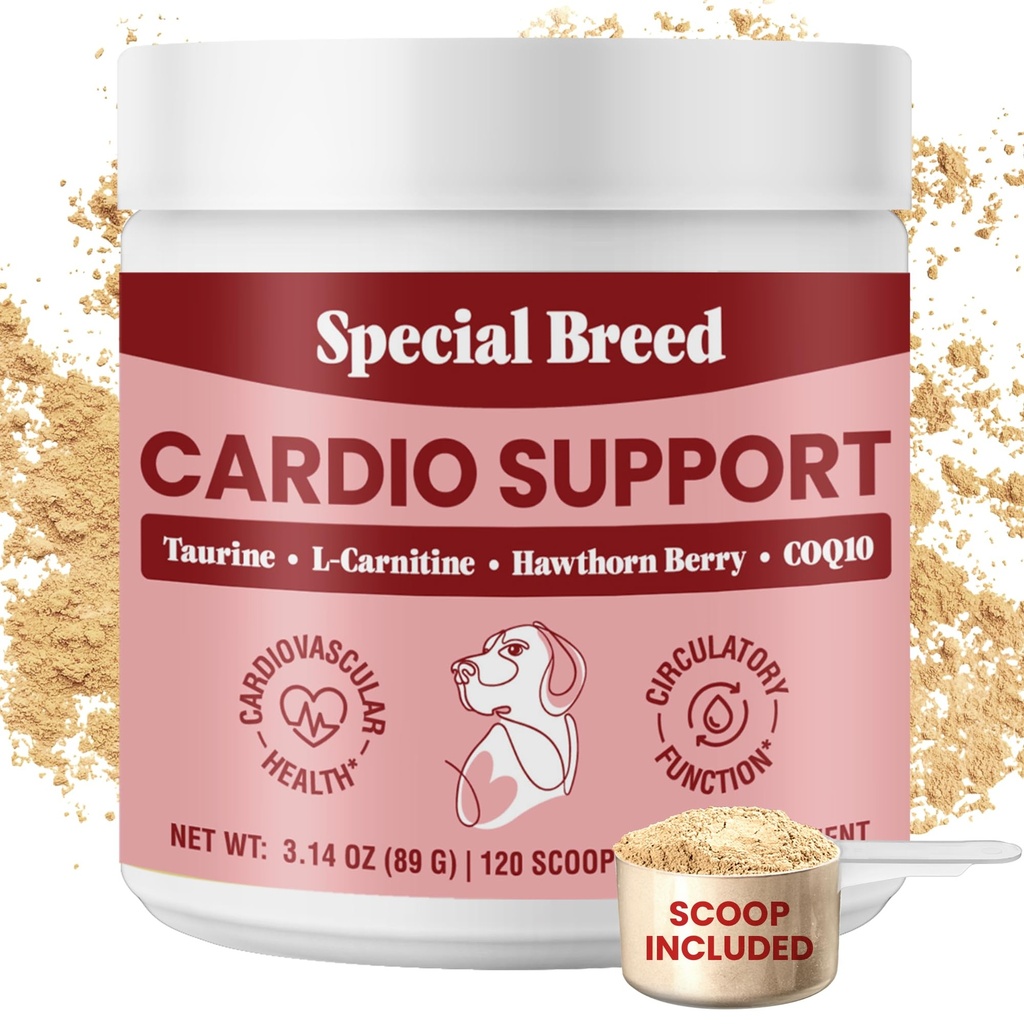 Špeciálne Plemeno Cardio Podpora pre psy - Podpora zdravia srdca s Taurine, CoQ10, Organic Hawthorne Berry, Powder Supplement, 120 Scoops, 3.14 oz