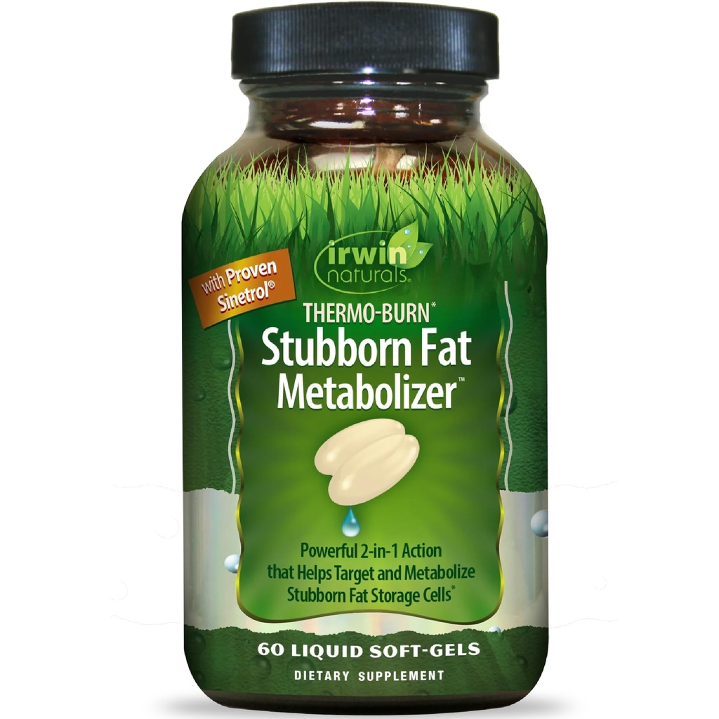 Irwin Naturals Thermo-Burn Stubborn Fat Metabolitzer - 60 Liquid Soft-Gels - Combines Green Tea Extract (EGCG), MCT Oil & Caffeine - 20 Servings