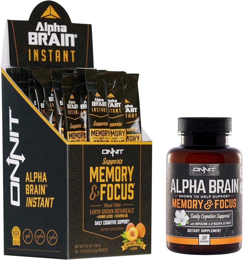 ONNIT Noottropic Stack - Alpha Brain Kapsule (30ct) + Alpha Brain Instant - Natural Peach (30ct)