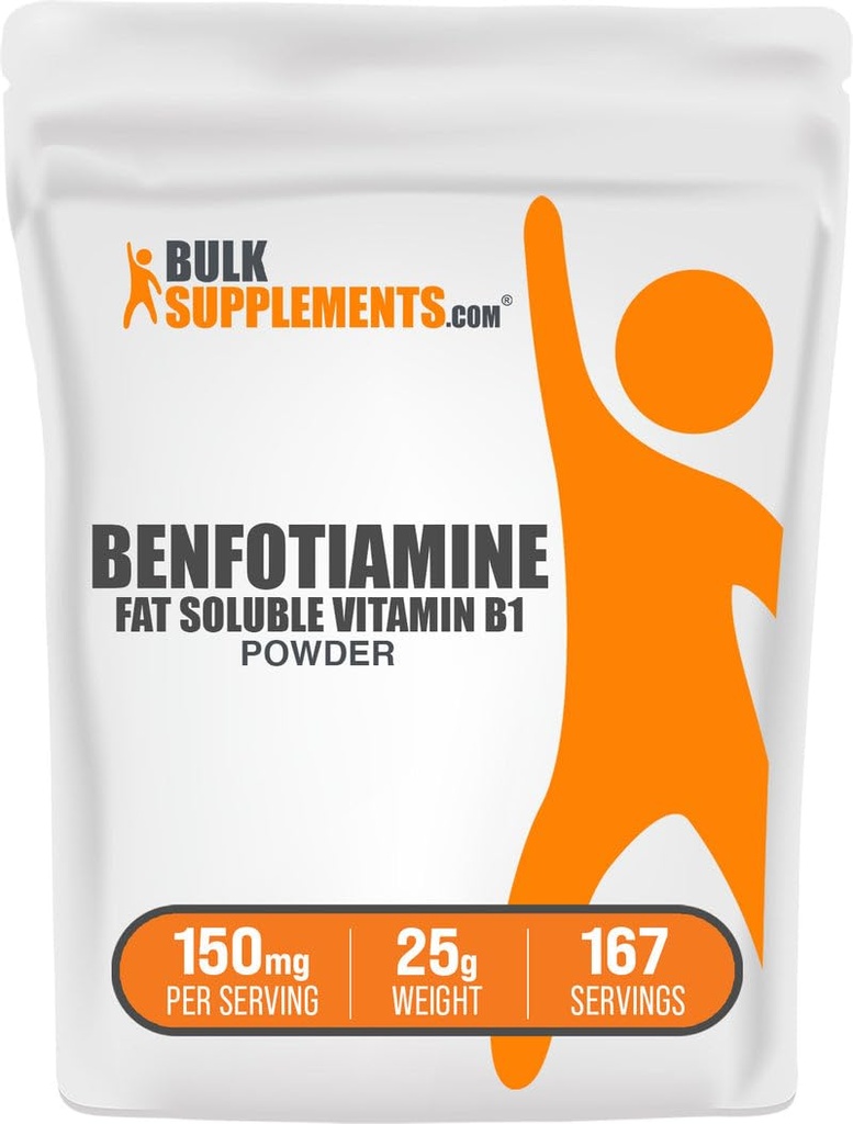 BulkSupplementments.com Benfotiamín prášok - Vitamin B1 Benfotiamín doplnok, rozpustný v tuku B1 vitamín - bez lepidla, 150 mg na porciu, 25g (0,88 oz) (Pack of 1)