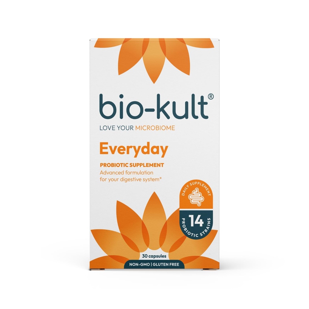 Bio- Kult Gut Health Probiotic Supplement, 14 Kmene, Probiotiká pre ženy a mužov, Imunitná podpora, Tráviace zdravie, Policajt-stabilné, non-GMO a Gluten-free, Kapsule, 30 Počet (Pack of 1)