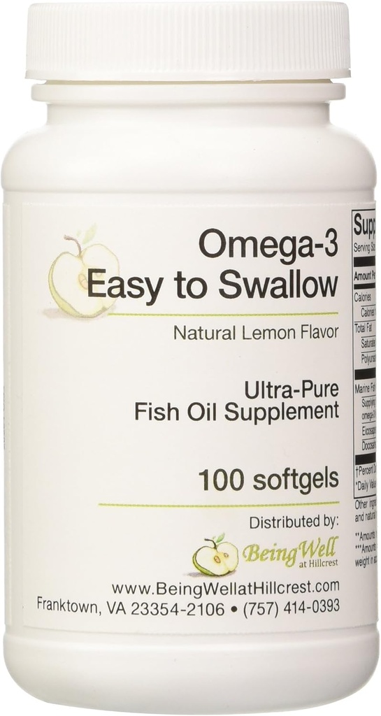 Omega-3 "ľahké prehltnúť" Ultra-čistý rybí olej doplnok Prírodné citrónová príchuť 100 Softgels