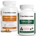 Real Huby Cordyceps for Humans (120ct) & Turkey chvost pre domáce zvieratá (90ct) - Bundle for Energy, Vitality, and Imunity - Vegan, Non-GMO, Grain-free, Gluten-free Mushrom Extract kapsule