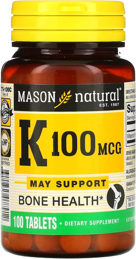 MASON NATURAL vitamín K, 100 μg, 100 tabliet