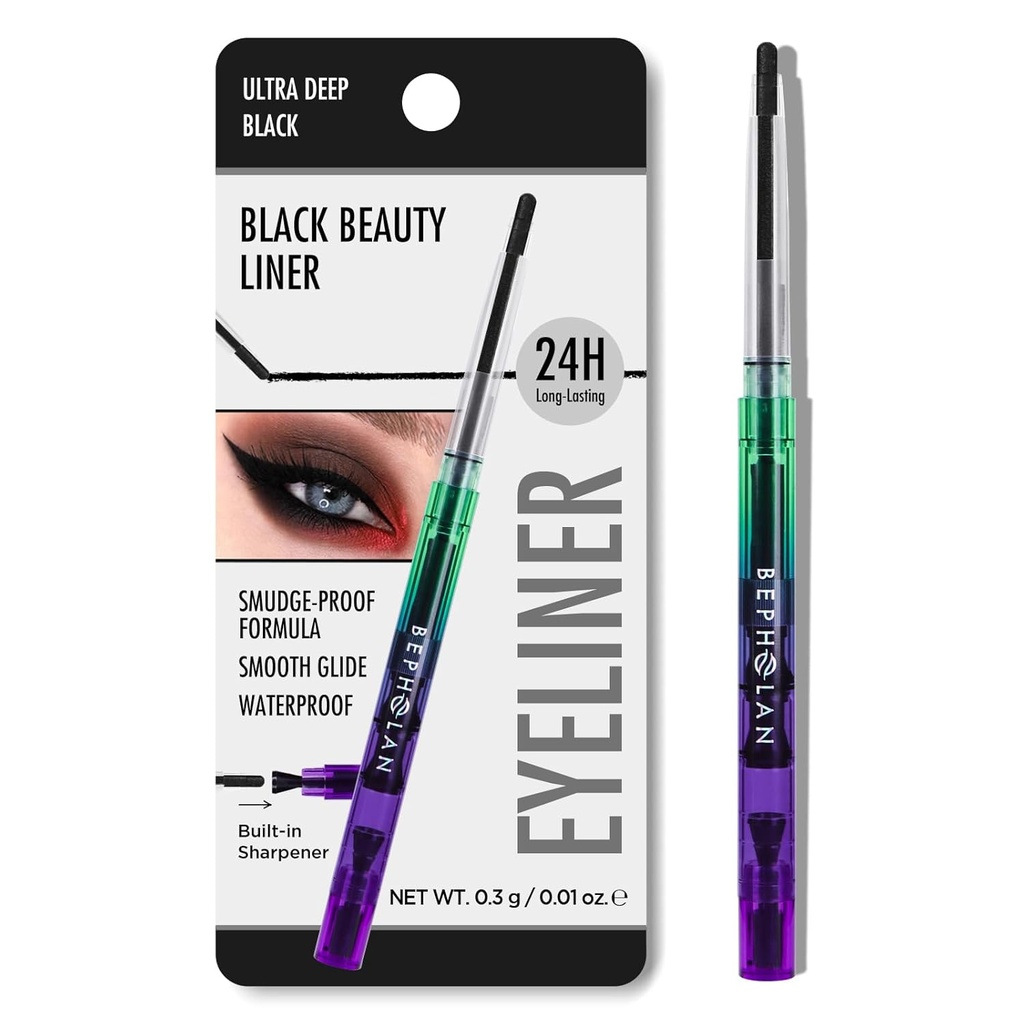 BEPHOLAN čierne očné ceruzky, vodeodolné gélové očné pero Black Waterline Eye Liner Pen pre ženy vodeodolný šmuha dôkaz dlhotrvajúci (BLACK)