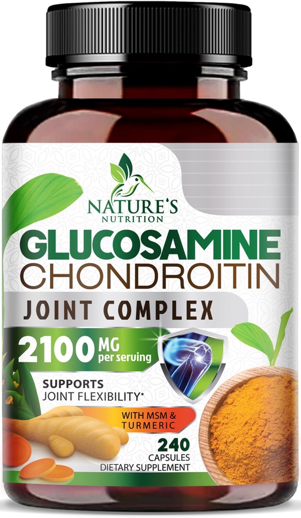 Glukozamín Chondroitín MSM 2100mg Complex - Spoločná podpora Doplnková pre spoločnú mobilitu a komfort pre mužov a ženy s Turmerica & Boswellia, Trojitá sila Glukozamín Doplnky - 240 kapsúl