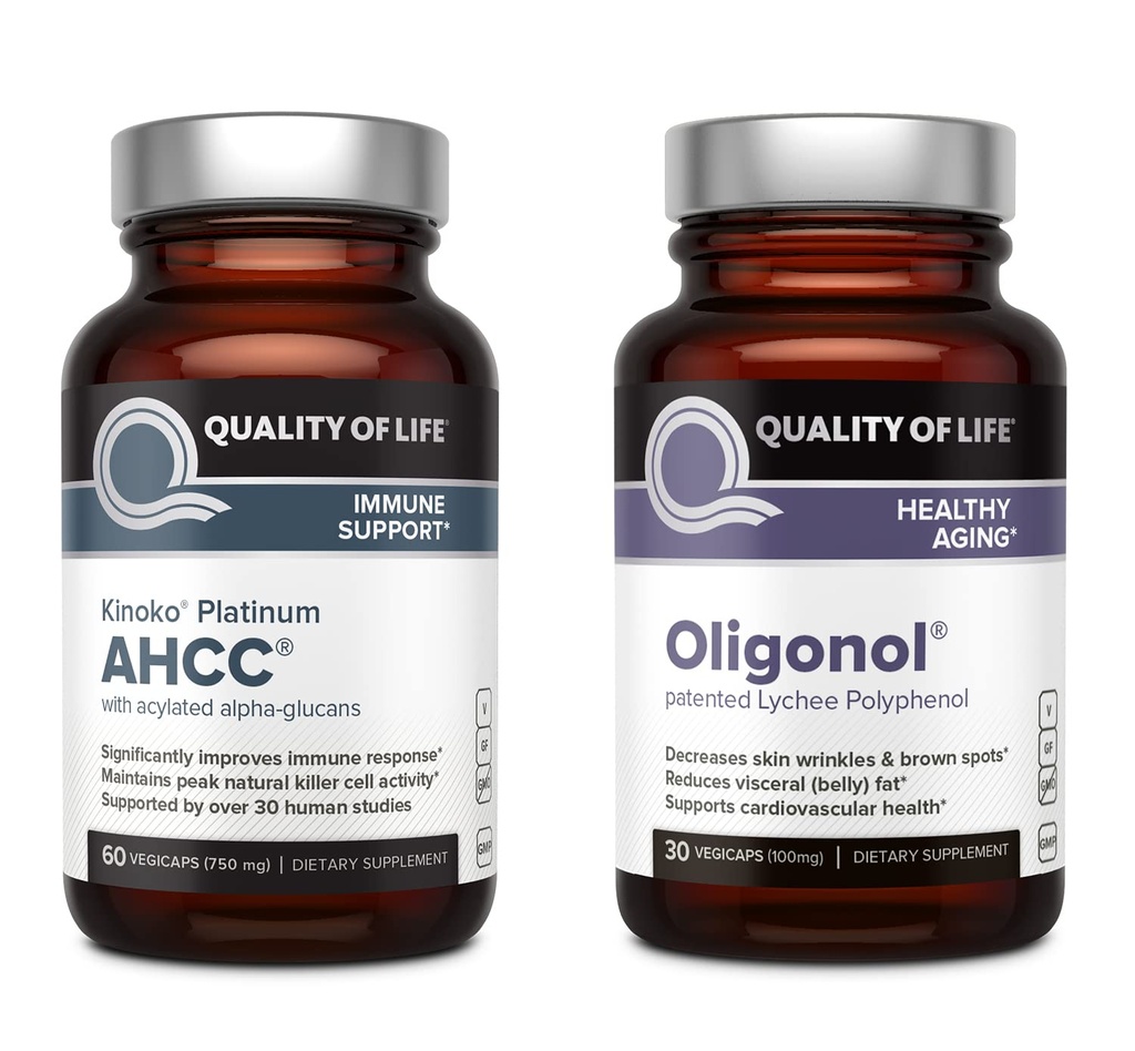 Kvalita života Kinoko Platinum AHCC 750 mg a Oligonol Lychee Extract - pre imunitnú podporu, zdravé starnutie
