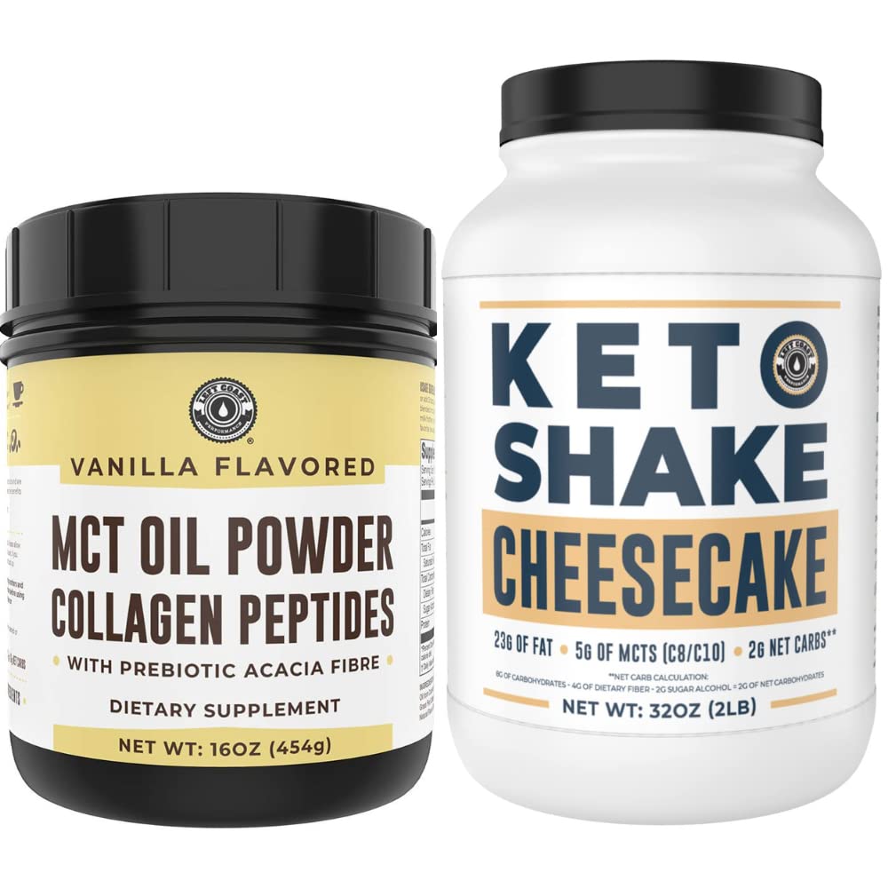 Výkon ľavého pobrežia Keto MCT Prášok + Collagen a Keto Cheesecake Replacement