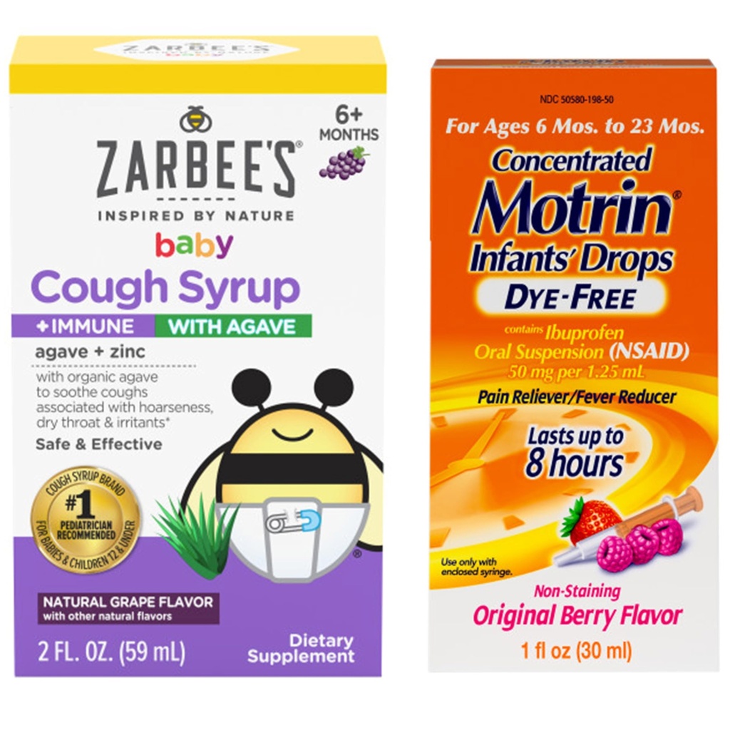 Motrin a Zarbee as Essentials for Infants Infants' Concentrated Liquid Medicine Drops with Ibuprofen and Zarbee's Baby Cough