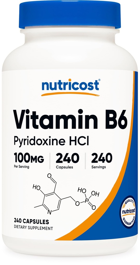 Nutricost Vitamín B6 (Pyridoxín HCl) 100 mg, 240 kapsúl