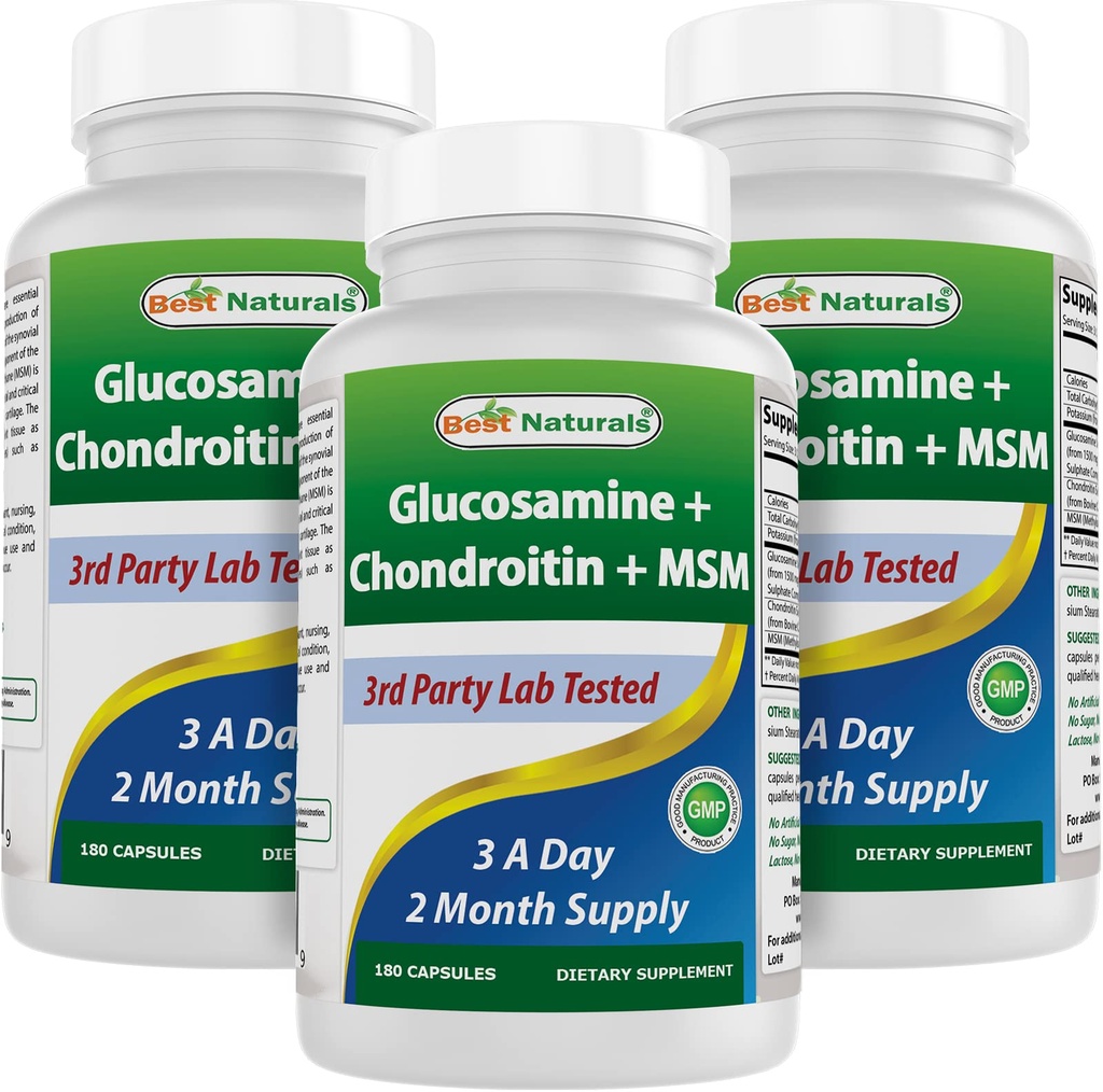 Najlepšie Naturals, Glucosamine Chondroitín a MSM Joint Supplements, 2600 mg per Serving, (180 Počet (Pack of 3))