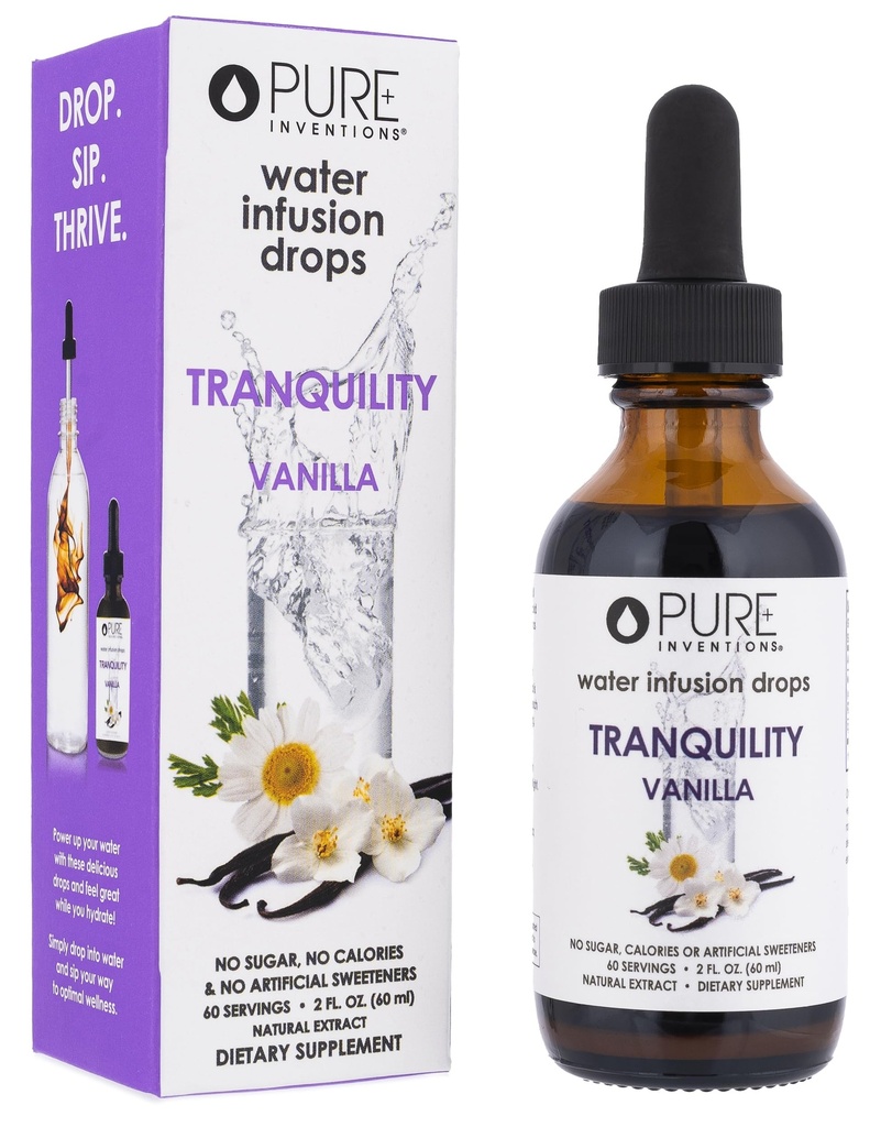 Čistá vynálezy Tranquility - Podpora relaxácie - Vanilka a harmanček - kvapky na infúziu vody - bez cukru, kalórií alebo umelých sladidiel - 60 porcií - 2oz