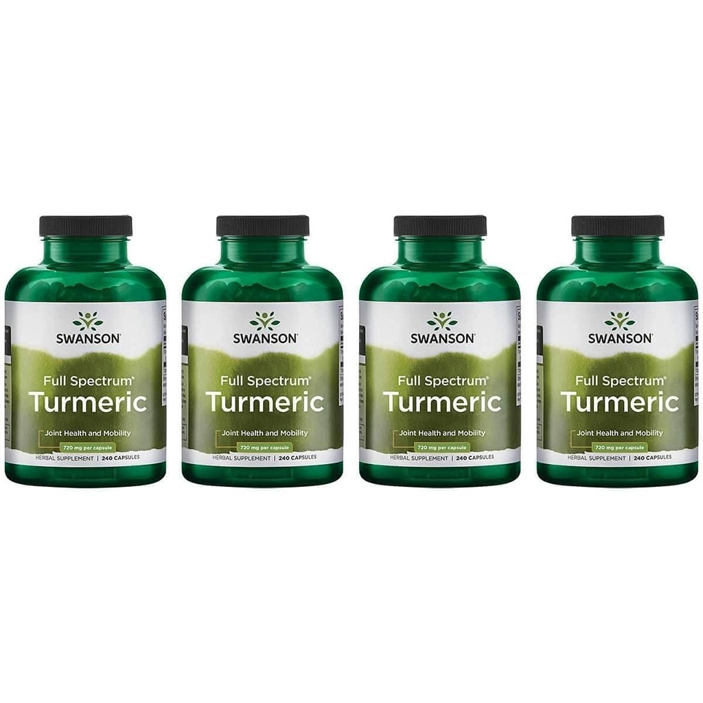 Swanson Full Spectrum Turmerica (Curcumin) - Spoločné zdravie, trávenie, zdravie srdca a podpora pečene doplnok - Curcuma Longa Formula Podpora pamäte Podpora - (240 Kapsule) 4 Balenie