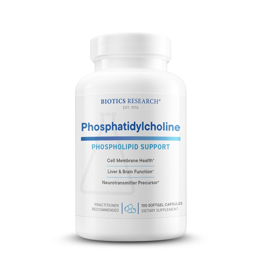 Biotics Research Fosfatidylcholín 420 mg/softgel, Healthy Cognitive Function, derivated from Lecithin, Contains Choline for Neurotransmiter Acetylcholín, 100 Servings