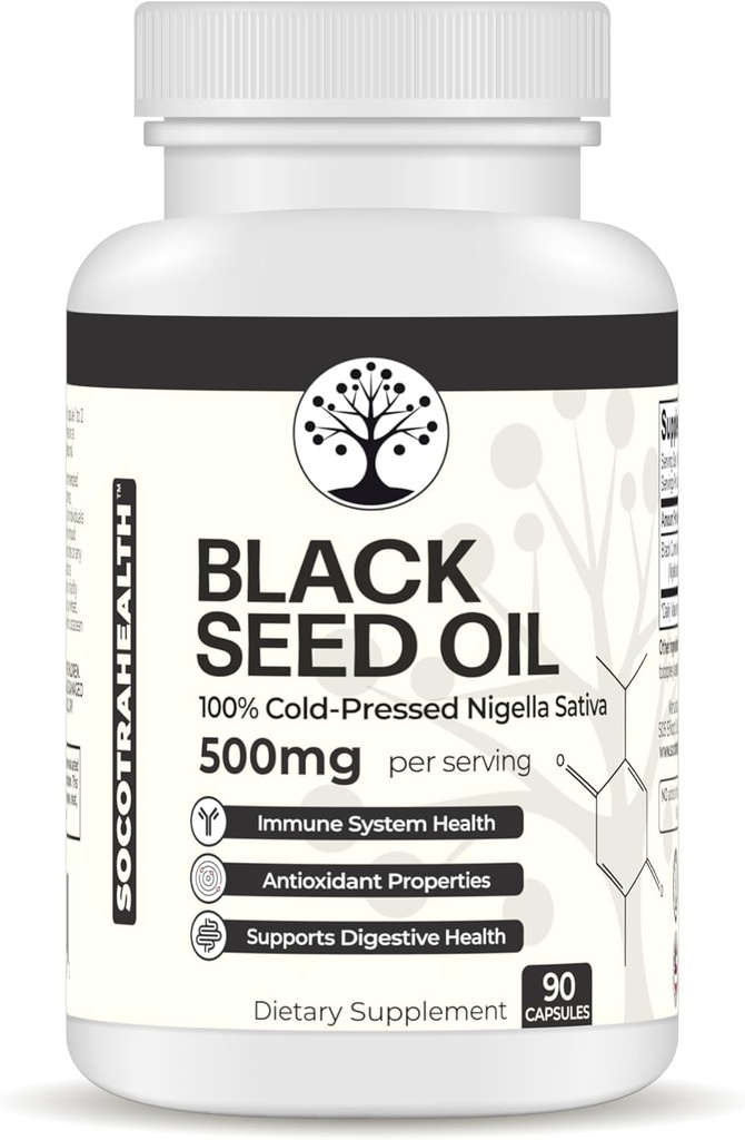 Black Seed Oil - 100% za studena potlačená čierna Cumin Nigella Sativa - Antioxidant, Immune and Digestive System Support - non-GMO, Gluten Free - 500 mg per Serving - 90 Vegan Kapsule