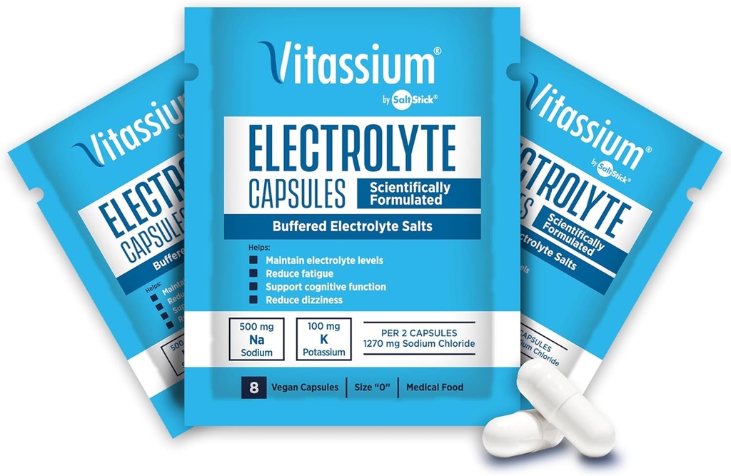 Vitassium Capsules, Electrolytes od Dietary Management of Pots Syndrome Symptómy (500 mg sodíka - 100 mg draslíka), 240 pufrovaných soľných kapsúl