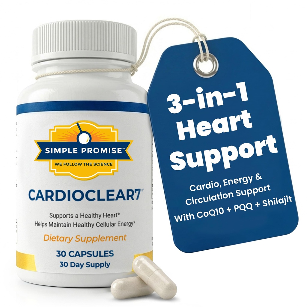 CardioClear7 - Koenzým Q10 (CoQ10) 100mg a PQQ 10mg Heart Health Supplement with Shilajit - Podporuje cirkuláciu, Bunkovú energiu a kardiovaskulárne zdravie - 30 Kapsule