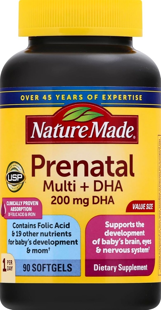Prenatálny vitamín + DHA Softgel s kyselinou listovou, jódom a zinkom, počet 90