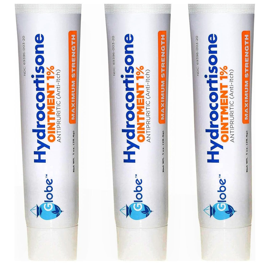 (3 balenia) Globe Hydrokortizón Maximálna sila Transparentná Masť 1%, 1 oz, Proti svrbeniu Topická Masť pre začervenanie, opuch, svrbenie, vyrážka, Bug/Mosquito Bites, Ekzém, hemoroidy a viac