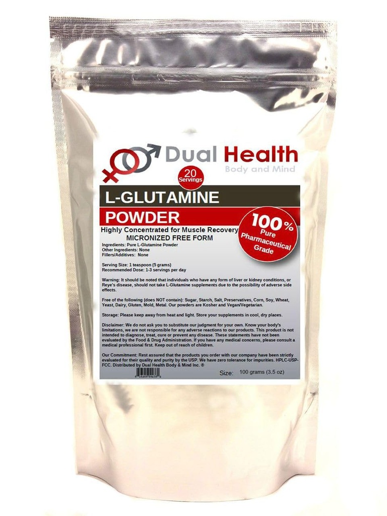 L-Glutamine (100 Grams -3,5 oz) Pure Powder 5000mg Free Form hromadne doplnky, Made in USA, Immune Digestion GI Support Leay Gut Health Muscle Energy Vytrvalosť