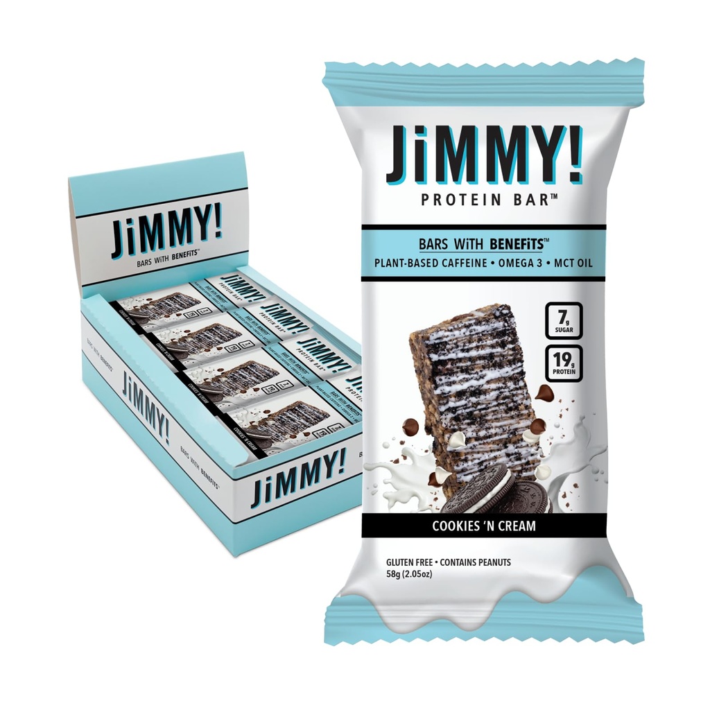 JIMMYBAR! - Cookies N krém Proteínové tyčinky 19g Bielkoviny Bar - 7g Nízky cukor - 12 g Počet - 58g Zdravie Bary - Funkčné Snack s skutočné potravinové prísady - Ručne drezované čokoláda - vyrobené s skutočnými arašidy