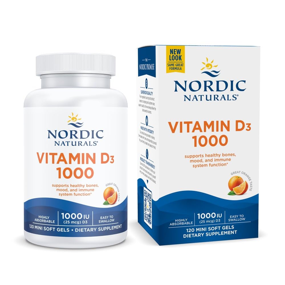 Nordic Naturals Vitamín D3 1000, Orange - 120 Mini mäkké gély - 1000 IU Vitamín D3 - podporuje zdravé kosti, nálada a imunitný systém funkcie - non-GMO - 120 Servisy